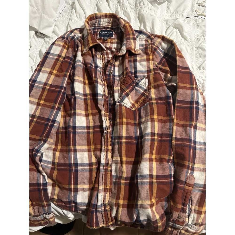 I Love H81 Fall Orange Plaid Shirt Size Medium